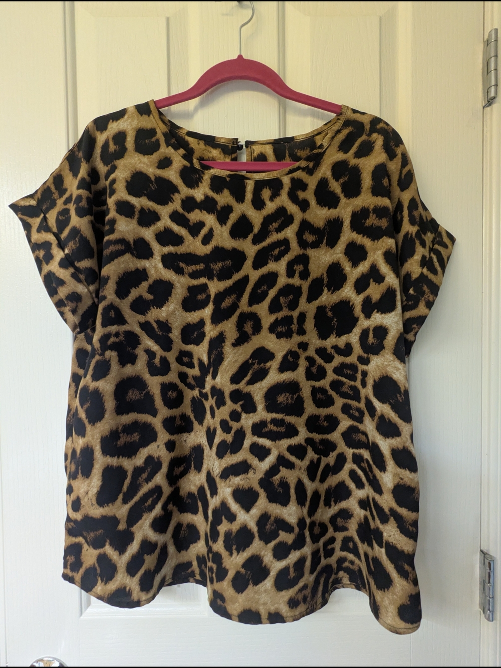 Leopard Print Short Sleeve Blouse - Brown/Black